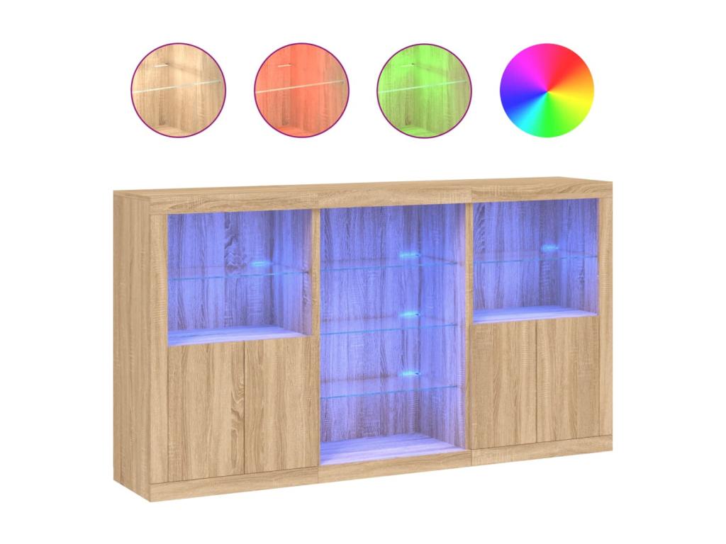 Sideboard with LED lights, oak, Sunmeub, 181.5x37x100 cm, 34439FWTV