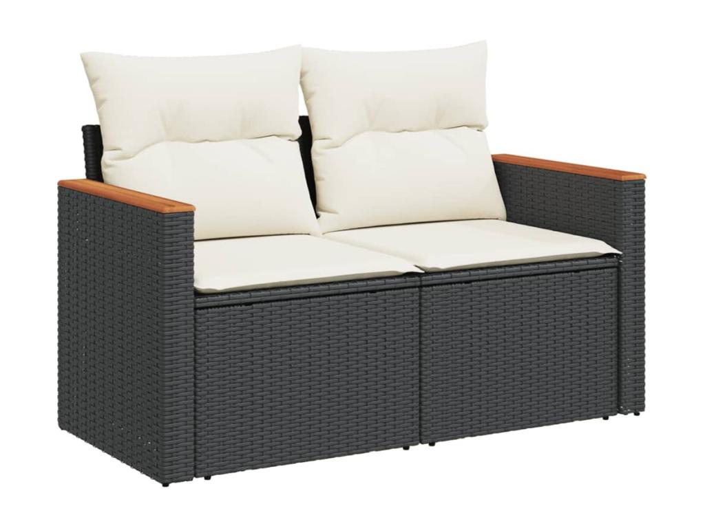 9-piece garden furniture set with cushions, black woven resin, 38697UPBV