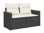 9-piece garden furniture set with cushions, black woven resin, 38697UPBV