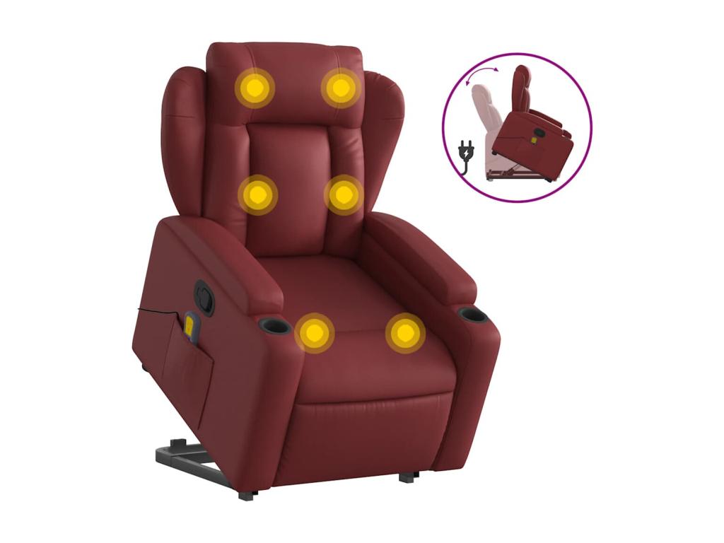 Reclining massage chair, burgundy red faux leather, 43556DSLZ