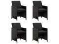 Garden chairs with cushions, set of 4, black wicker resin, 24003ZZJX