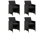 Garden chairs with cushions, set of 4, black wicker resin, 24003ZZJX