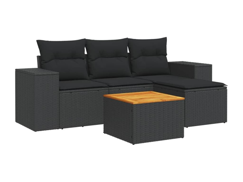 5-piece garden furniture set with cushions, black resin wicker, 23302KYDV