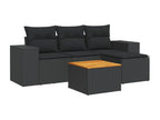 5-piece garden furniture set with cushions, black resin wicker, 23302KYDV