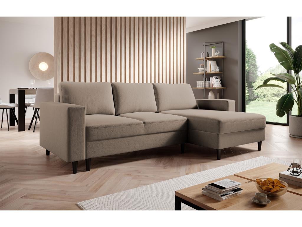 Corner sofa - 230 cm - L-shaped with storage compartment - water-repellent velvet - dark beige - right-hand side - Sunmeub 83628FSMP