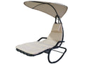 Contemporary design rocking sun lounger with sunshade and mattress, 1.65L x 1.25W x 1.84H m, black epoxy-coated steel, beige polyester, 42389WNTY