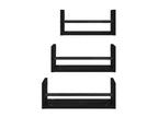 Set of 3 black engineered wood wall-mounted shelves with bars, 63708OPLW