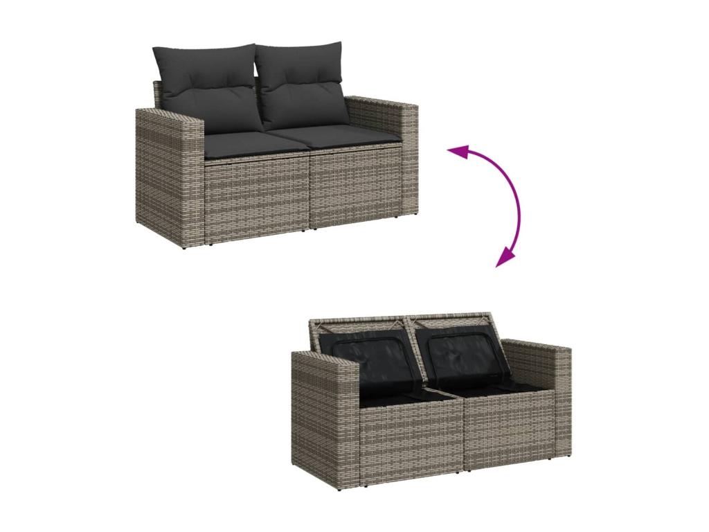 8-piece garden furniture set with grey resin wicker cushions 18283MFSM