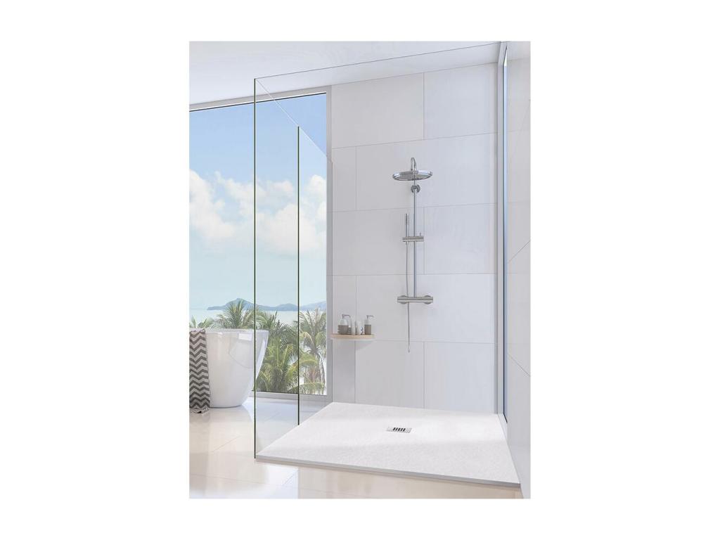 Sunmeub Slim White 95x160 cm Shower Tray in Synthetic Resin and Marble Powder with Free Drain 19393MNJB