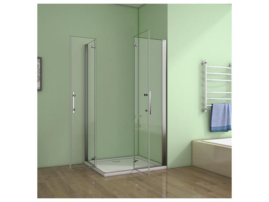 Pivoting and folding shower enclosure 120x110x195cm in 6mm tempered glass with anti-limescale coating and stainless steel handle 40959BALJ