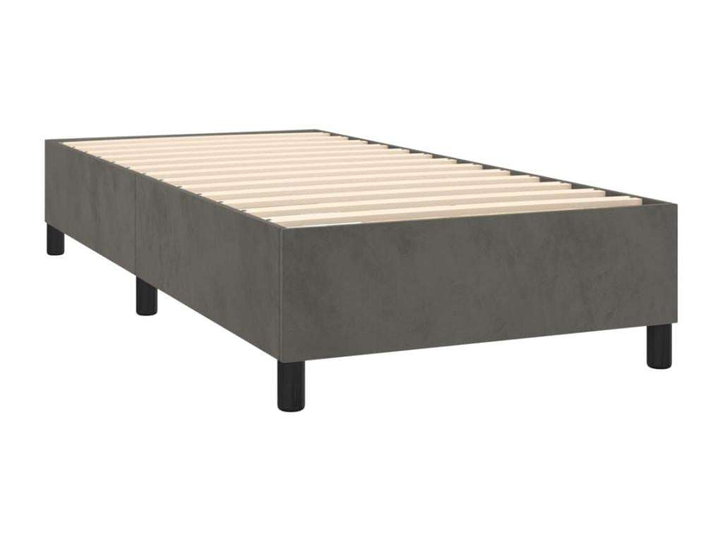 Upholstered bed base and mattress with LED lighting, dark grey, 80x200cm, velvet, 10192JYDZ