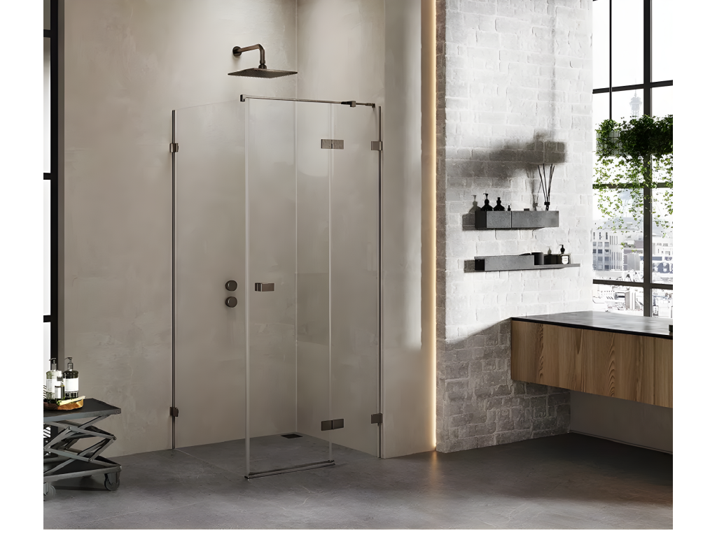 Sunmeub 55952VGRL 90x110cm Brushed Stainless Steel Shower Enclosure, Right-Hand Pivoting, Front Access