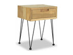 Sunmeub 97611IFSF Bedside Table with 1 Drawer, Light Recycled Solid Teak and Black Metal Legs