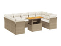 10-piece garden furniture set with cushions, beige woven resin, 70944ZTCH