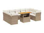 10-piece garden furniture set with cushions, beige woven resin, 70944ZTCH