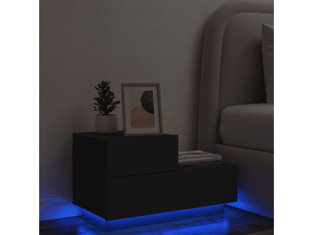 Bedside table with Sunmeubères LED lights, black, 70x36x40.5 cm, 75707PZBM