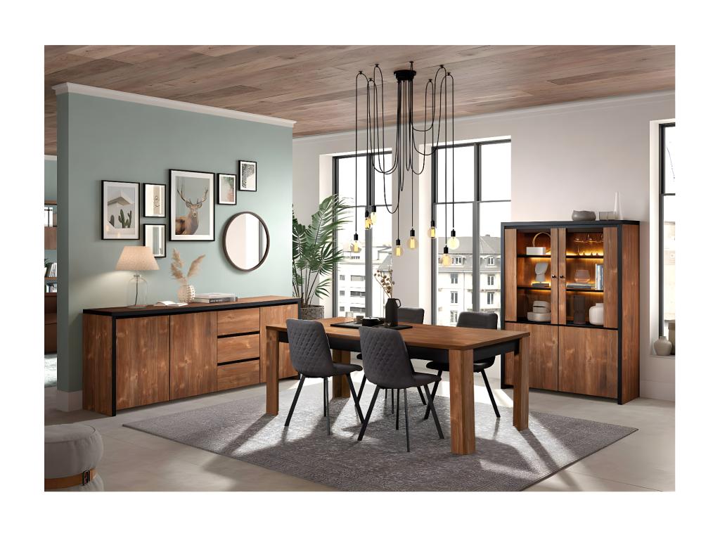 Sunmeub - Dining Table 195cm Dark Mango Wood Effect and Black 67194ASBF