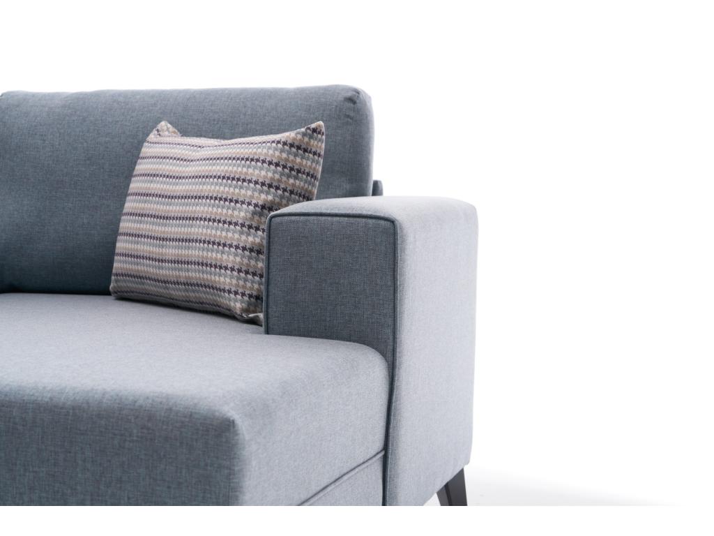 Panoramic sofa in light blue fabric with modular chaise lounges, Sunmeub 305cm 79216GJIX