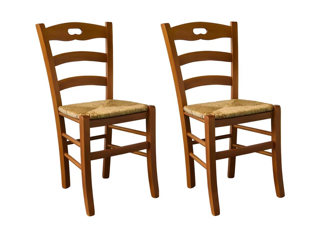 Set of 2 rustic oak/straw chairs #1 - Sunmeub - W 45.5 x D 42.5 x H 88 cm 54399GJZT