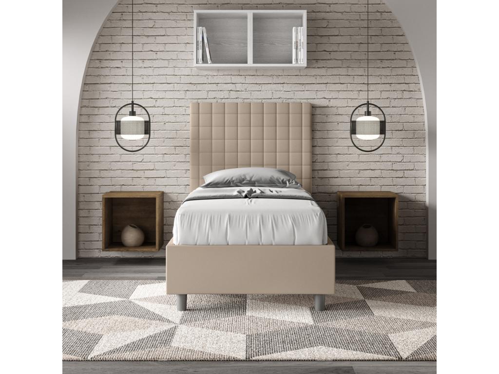 Sunny dove grey faux leather bed with upholstered slatted base 80x210 61651MVJJ