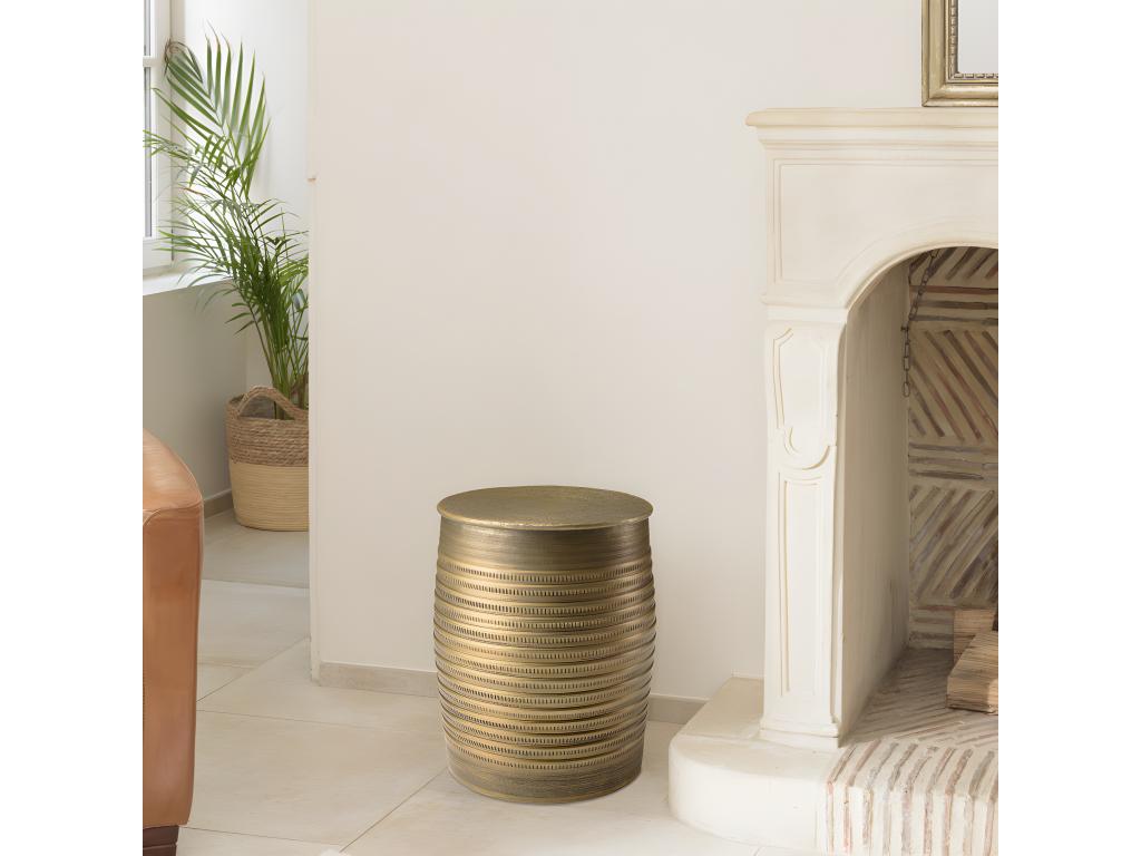 Sunmeub - Aluminum side table, 33cm wide x 45cm high, dark brass color with pattern, 23384OUHZ