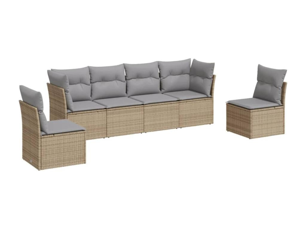 6-piece garden furniture set with cushions, beige wicker resin, 59462GIKL