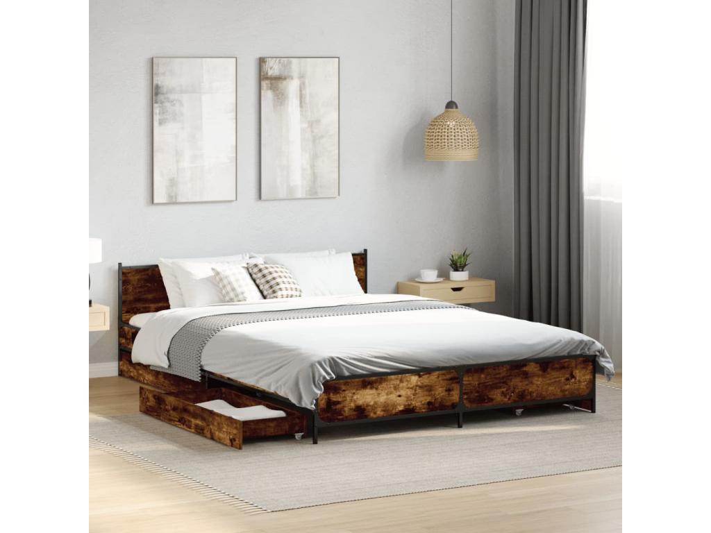 Bed frame with drawers, without mattress, smoked oak, 140x200 cm, 42581BWVU