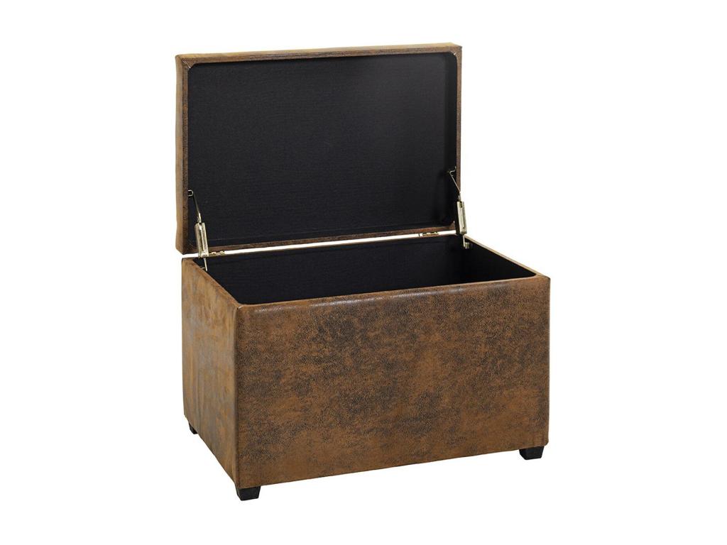 Vintage brown faux leather and wood storage chest - length 58 x depth 39 x height 42 cm 24795DSWL