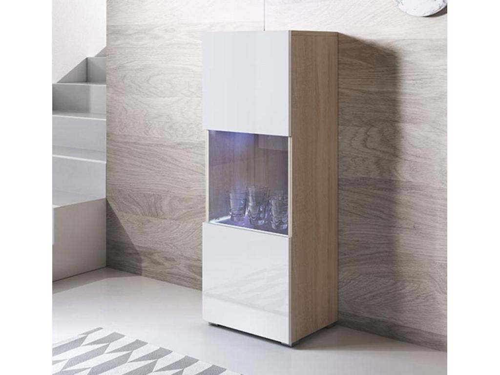 Sunmeub V3 42342QQLC Display Cabinet for Living Room/Dining Room in White with LED Lighting, 40x29x128cm