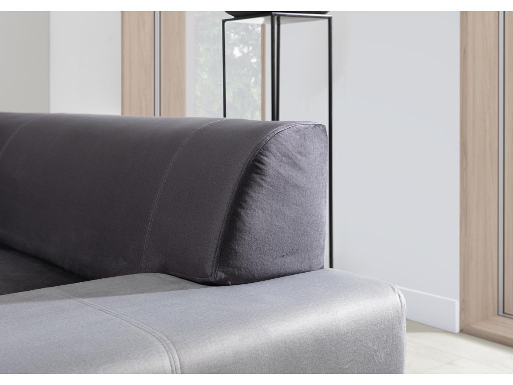 Sunmeub 320cm panoramic convertible sofa in two-tone grey fabric and black faux leather with storage compartment - Storage compartment on the left 79081RGBO