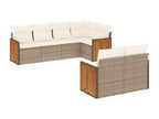 7-piece garden furniture set with cushions, beige woven resin, 62176CYRY