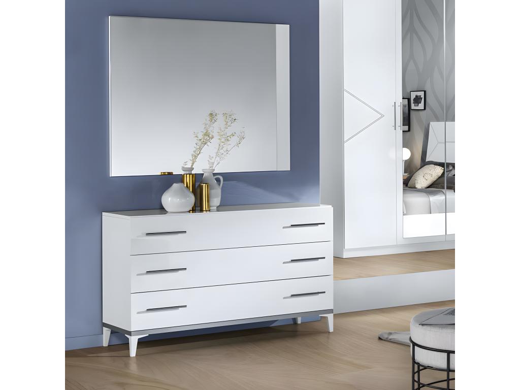 3-Drawer Chest of Drawers, Glossy White - Sunmeub - W 120 x D 43 x H 75 cm 15542VHAF