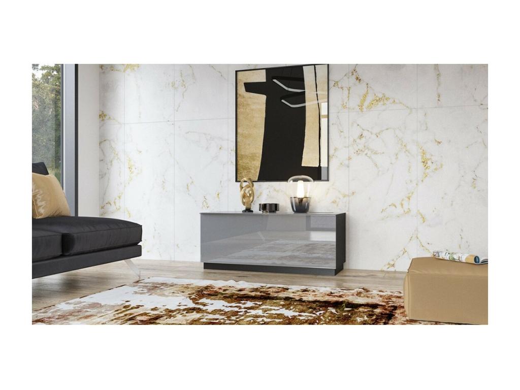 Sunmeub 120cm TV stand with 1 door - Black and glossy grey. 80739KOBF