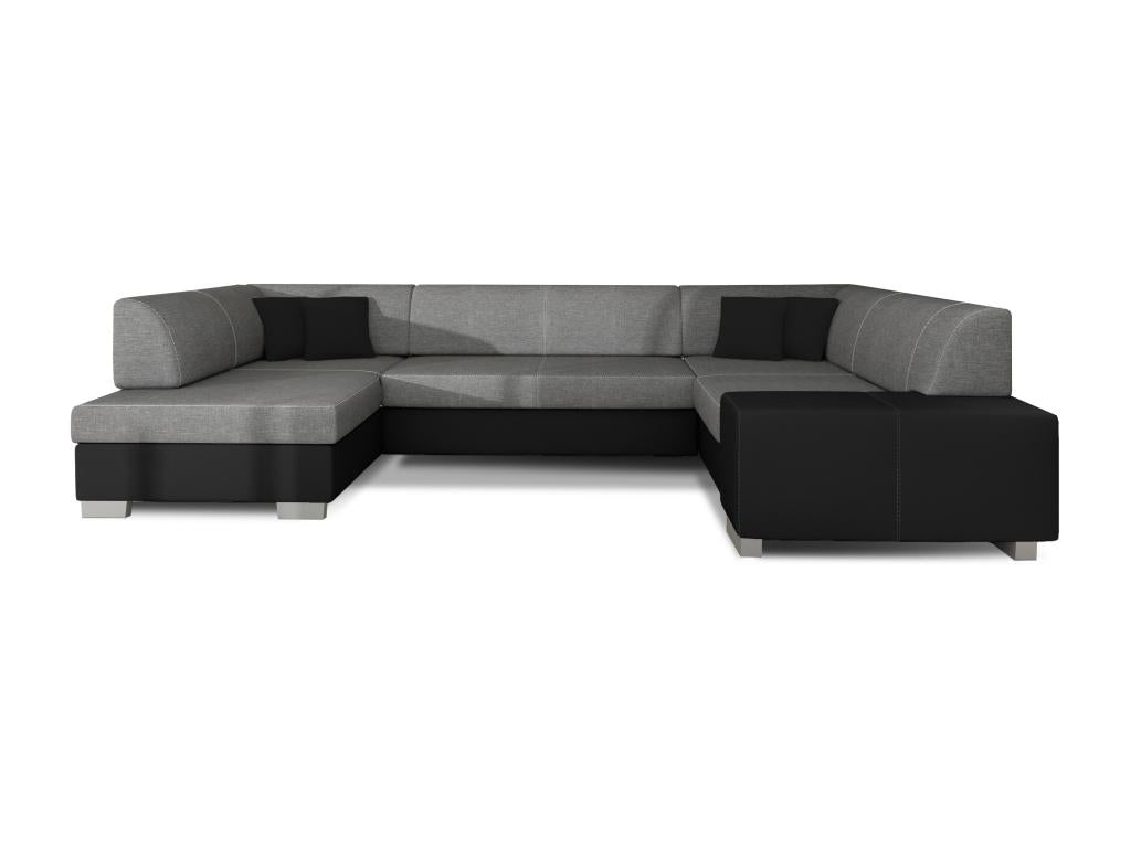 Sunmeub 320cm panoramic convertible sofa in two-tone grey fabric and black faux leather with storage compartment - Storage compartment on the left 79081RGBO
