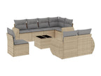9-piece garden furniture set with cushions, beige wicker resin, 92361ZHTR