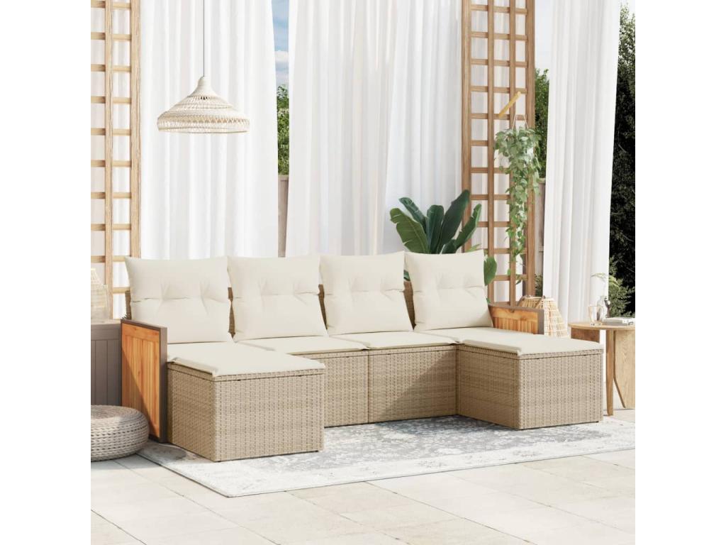 Garden furniture set with cushions, 6 pieces, beige woven resin, 12139ZYQK