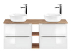 Sunmeub 140cm Double Vanity Unit with 2 Niches, White and Wood, 50744ZALI