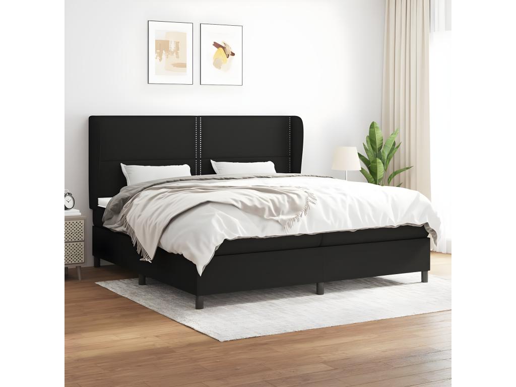 Upholstered bed base with mattress, black, 200x200 cm, fabric, 64532BIIR
