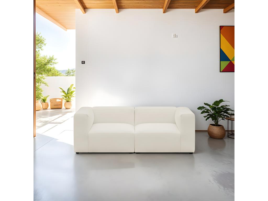 Modular 3-seater sofa in ecru bouclé fabric - Sunmeub 11129LXFZ
