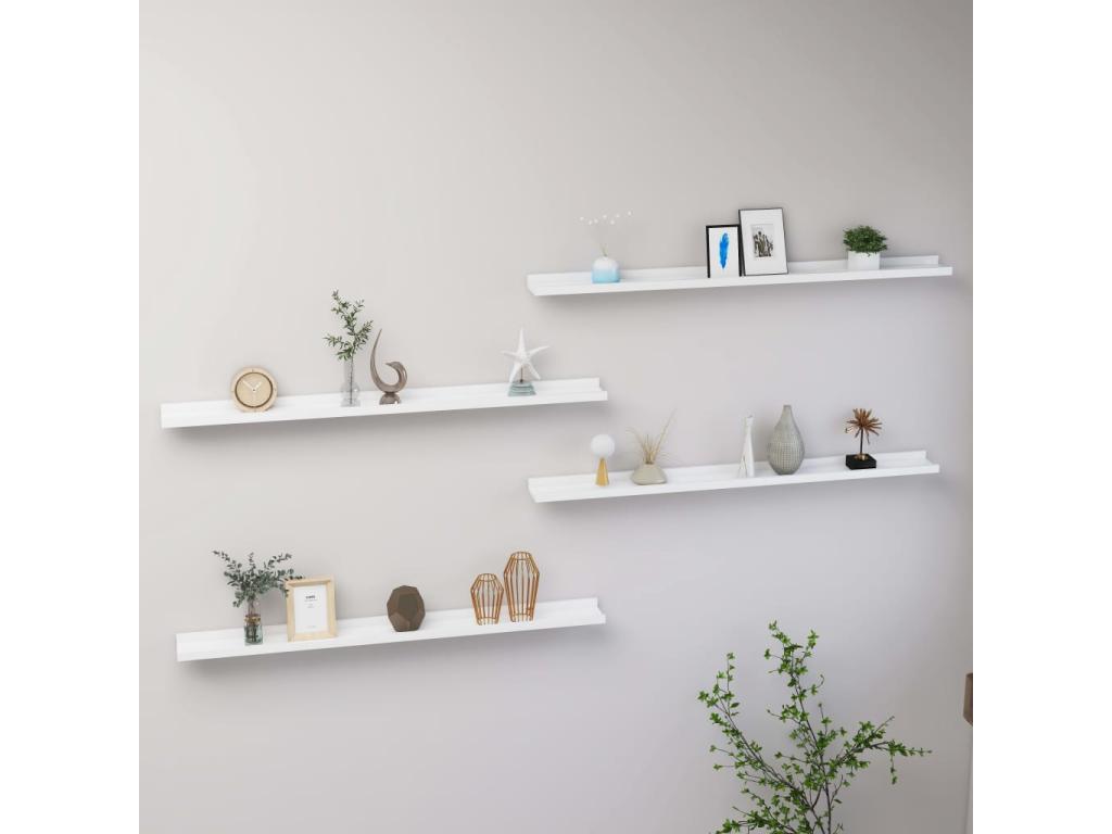 Wall shelves, 4 pcs, White, 100x9x3 cm, 89885PSYJ