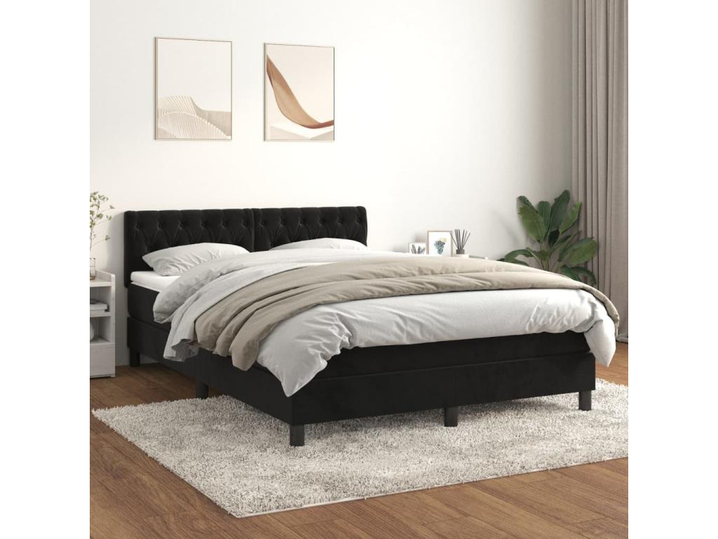 Sunmeub bed base with mattress, black, 140x190 cm, velvet, 45685QLOO