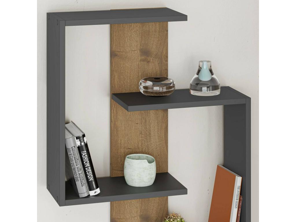 Sunmeub Wall Shelf, Multi-purpose Shelving Unit, 64x22h85 cm, Anthracite and Oak, 74785EKDC