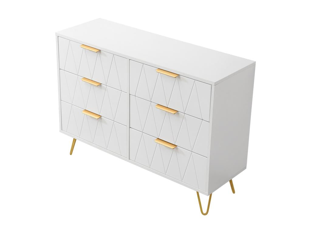 Low sideboard with 6 drawers - Chest of drawers - MDF wood and gold-tone metal - 100x34x73cm - White 82923HCYW