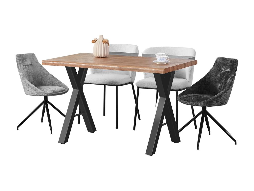 Solid wood dining table - seats 4 to 6 - steel legs - dark natural color 84380RZMZ