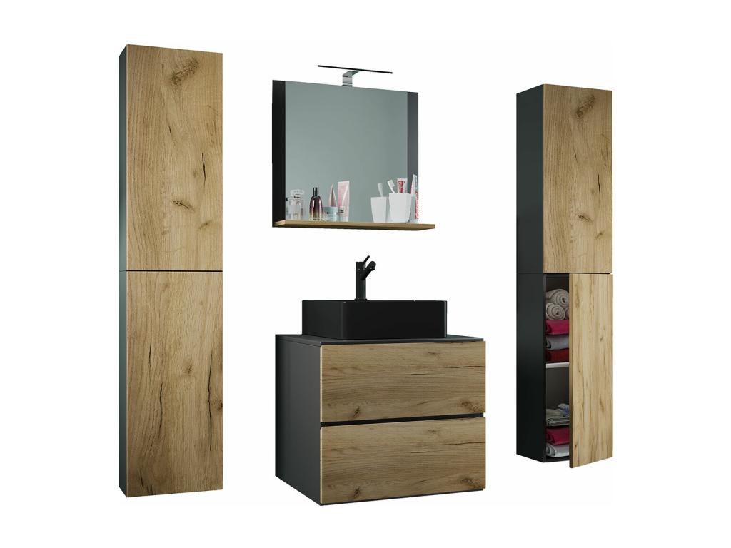 Sunmeub 5-piece bathroom vanity set, Sunmeub BL sink, 60cm wide, XL drawer, anthracite/honey oak, 33335SUXL