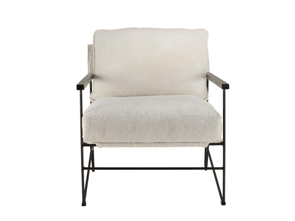 Sunmeub - Ecru fabric armchair with 1 cushion, black metal frame, and wooden armrests 28446RXXY