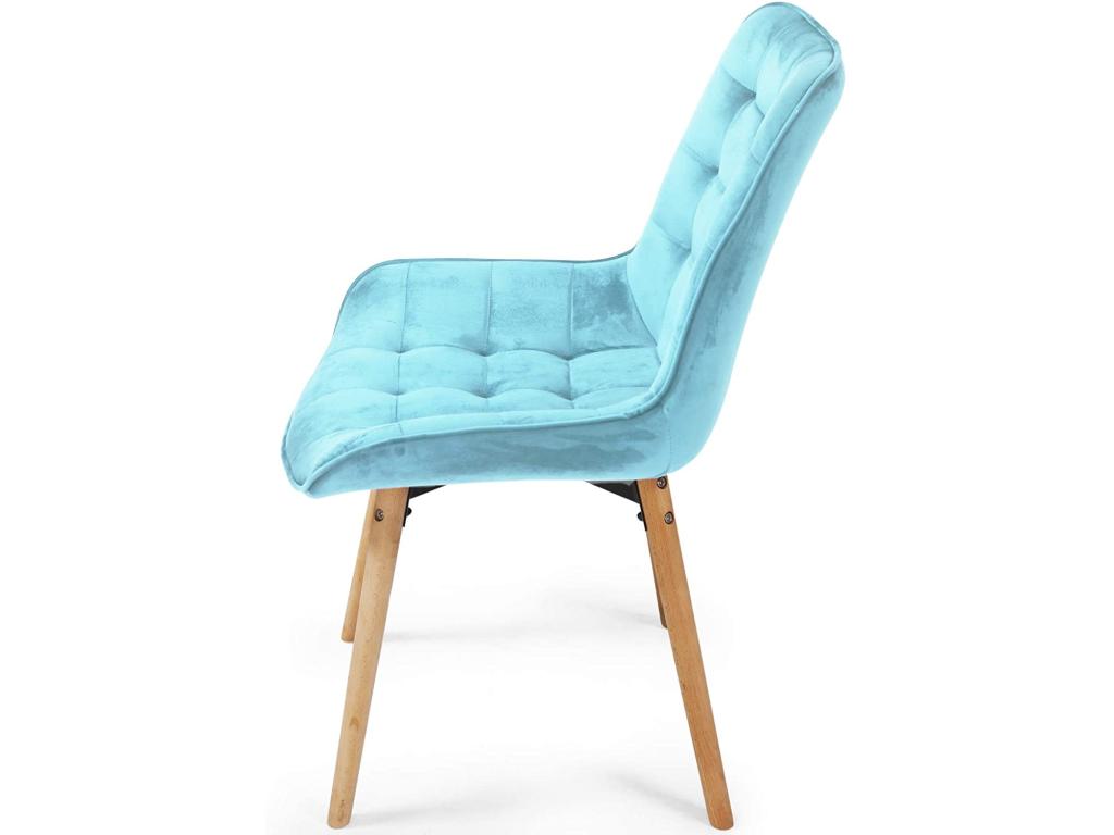 Set of 6 living room/dining room chairs with wooden legs and turquoise velvet upholstery 01 0000500 04304ABTW