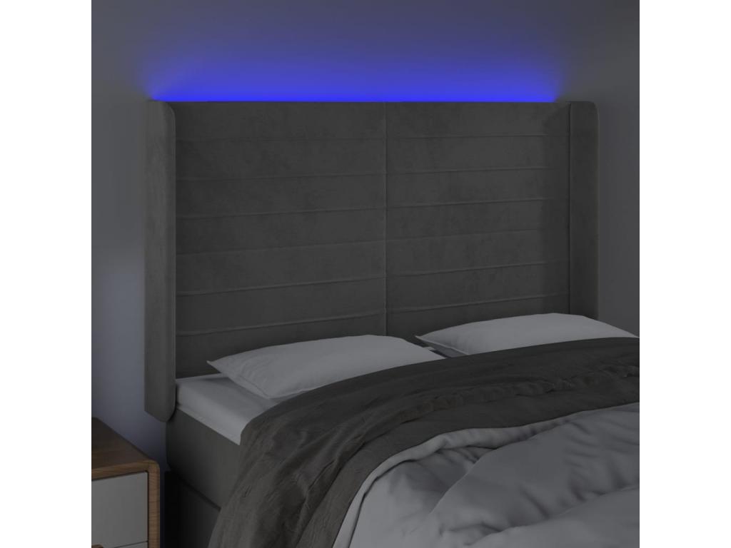 Light Grey LED Headboard 147x16x118/128 cm Velvet 67248ICQZ