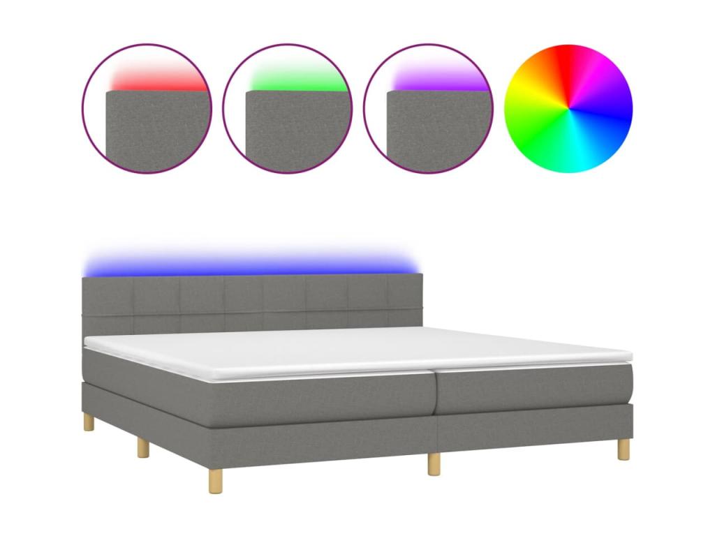 Sunmeub bed base and mattress with LED lighting, Dark Grey, 200x200 cm, 78477NBFD