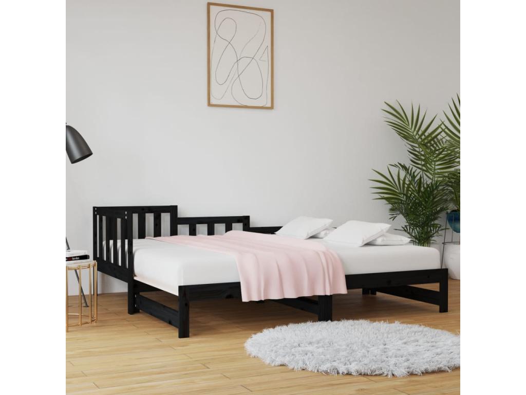 Sliding bed, black, 2 x 90x200 cm, solid pine wood, 88242DJWZ